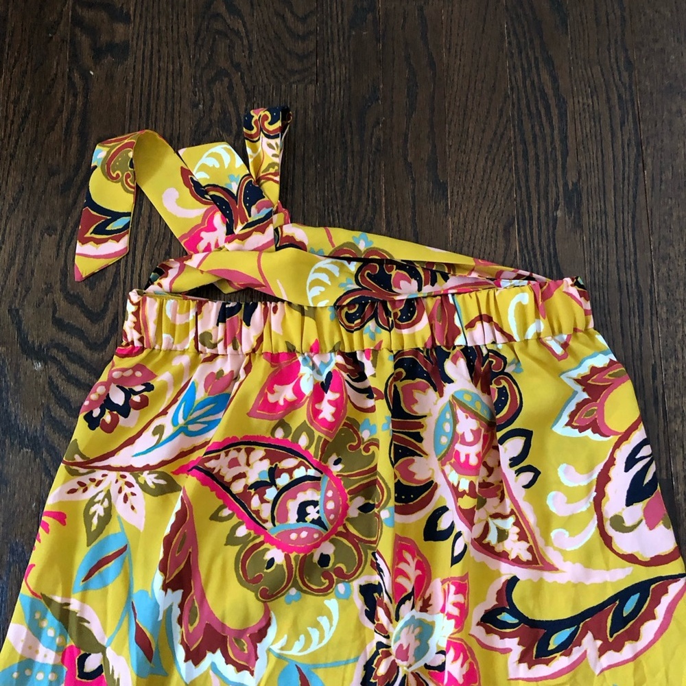 *NWOT* LOFT Women’s M Mustard Yellow Floral Paisley Tie Waist Slit Maxi Skirt - Picture 11 of 13
